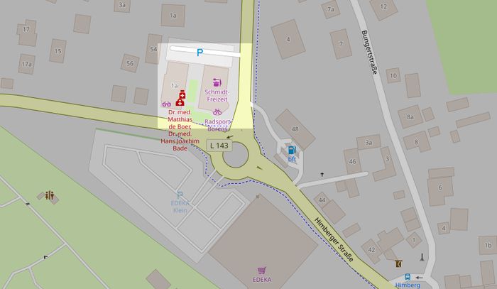 Standort, Parkplatz und Apotheke